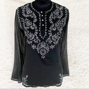 MARGARET LOVES PETER Black Sequined Boho Tunic Top